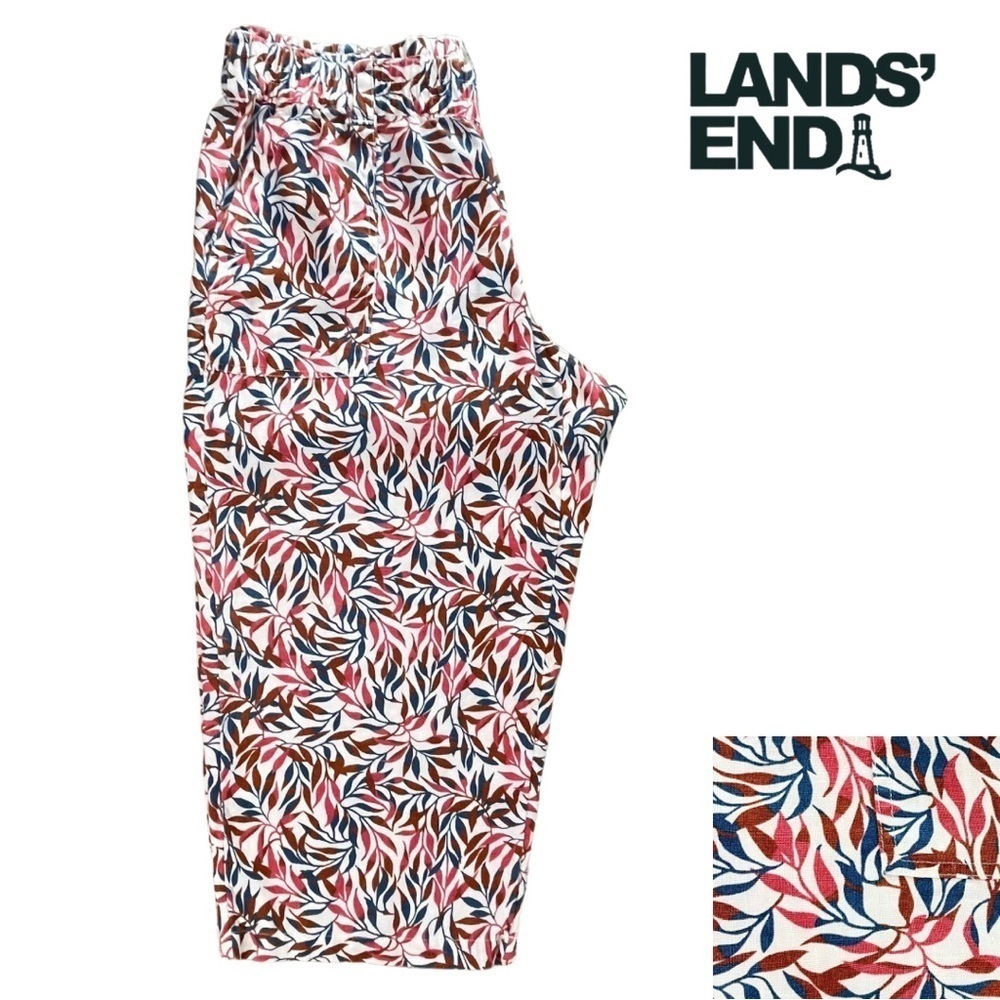 Lands End Linen Mid Rise Pull-On Printed Crop